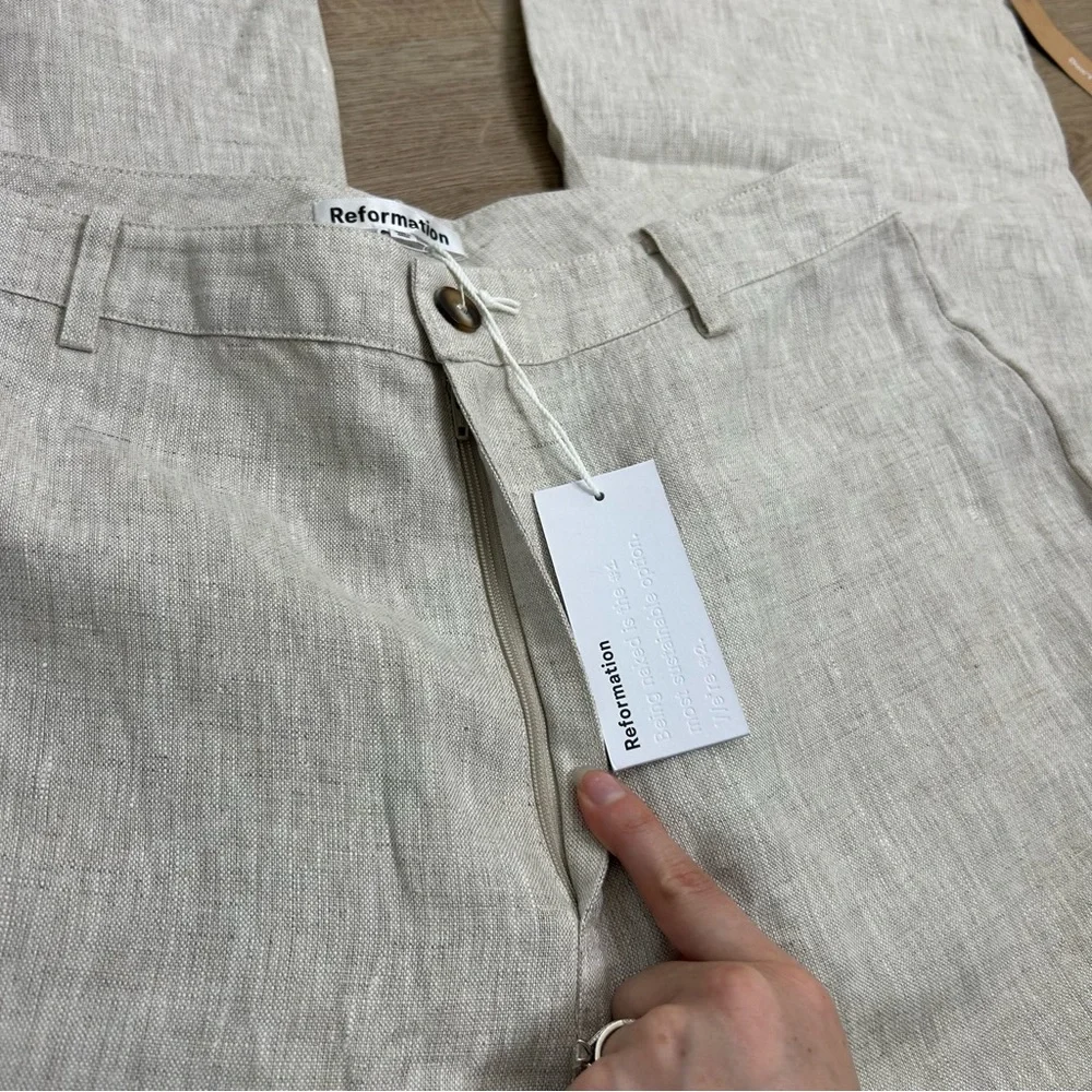 NWT NEW Reformation 100% Linen Freddie Straight Leg Trouser Pant in Oatmeal